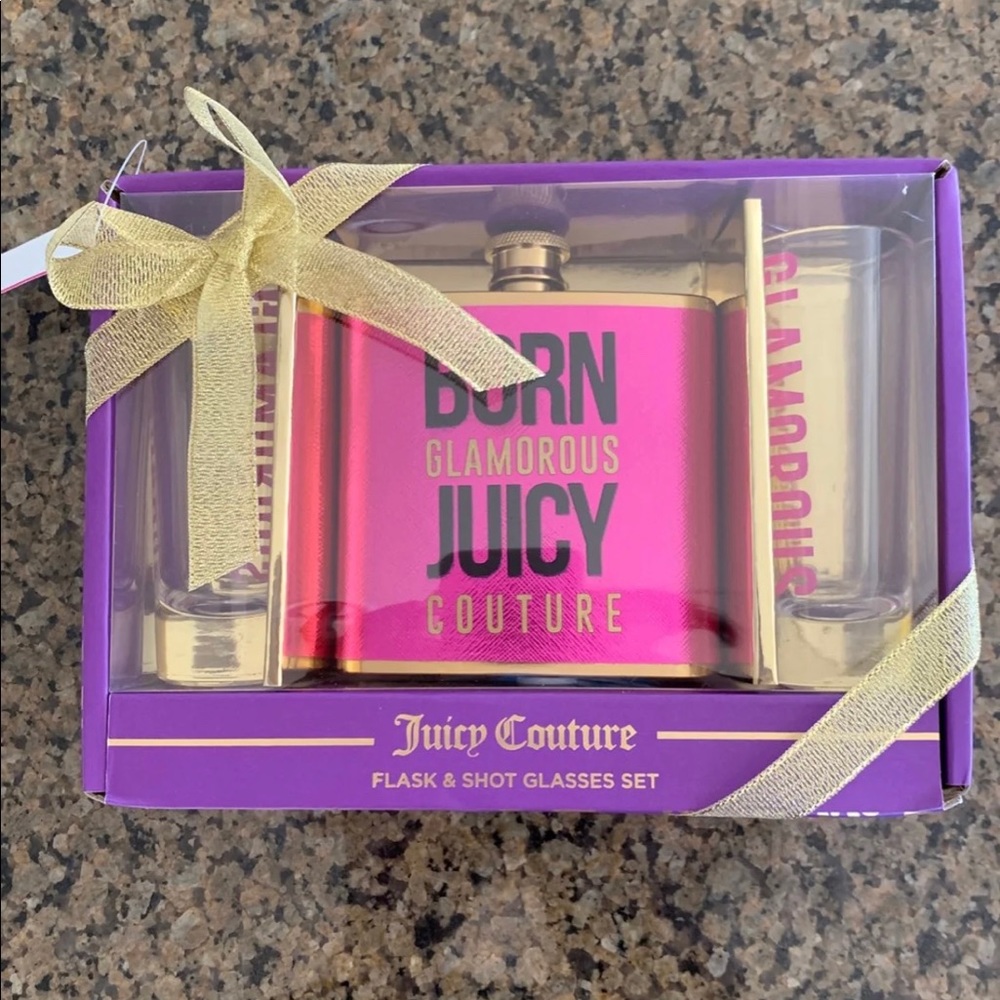Juicy Couture Flask and Shot Glass Set